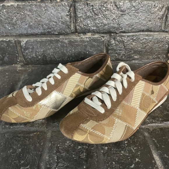 Coach Tidy sneakers brown and gold patchwork size7 - Picture 4 of 5